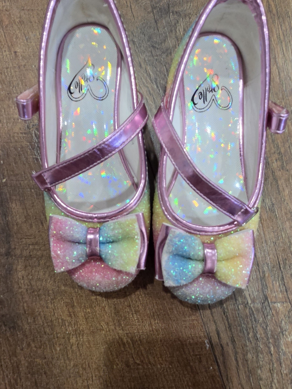 Girls Glitter Rainbow Bow Mary Jane Dress Shoes - Pink